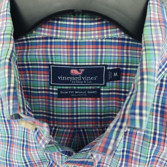 Vineyard Vines Shirt Mens Medium Multi Plaid Slim Fit Whale Logo Long Sleeve - Picture 5 of 9